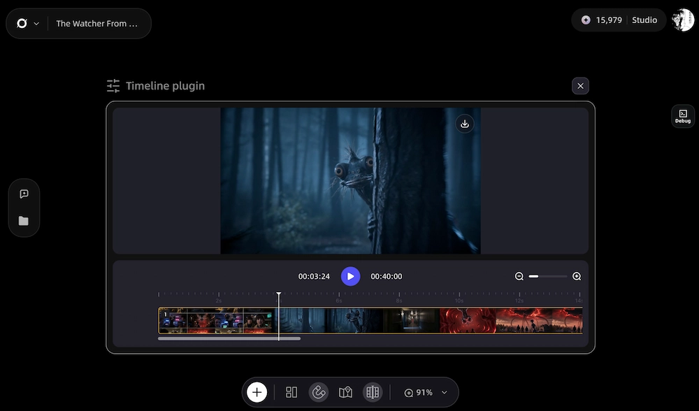 AI sitcom video clips arranged in a timeline