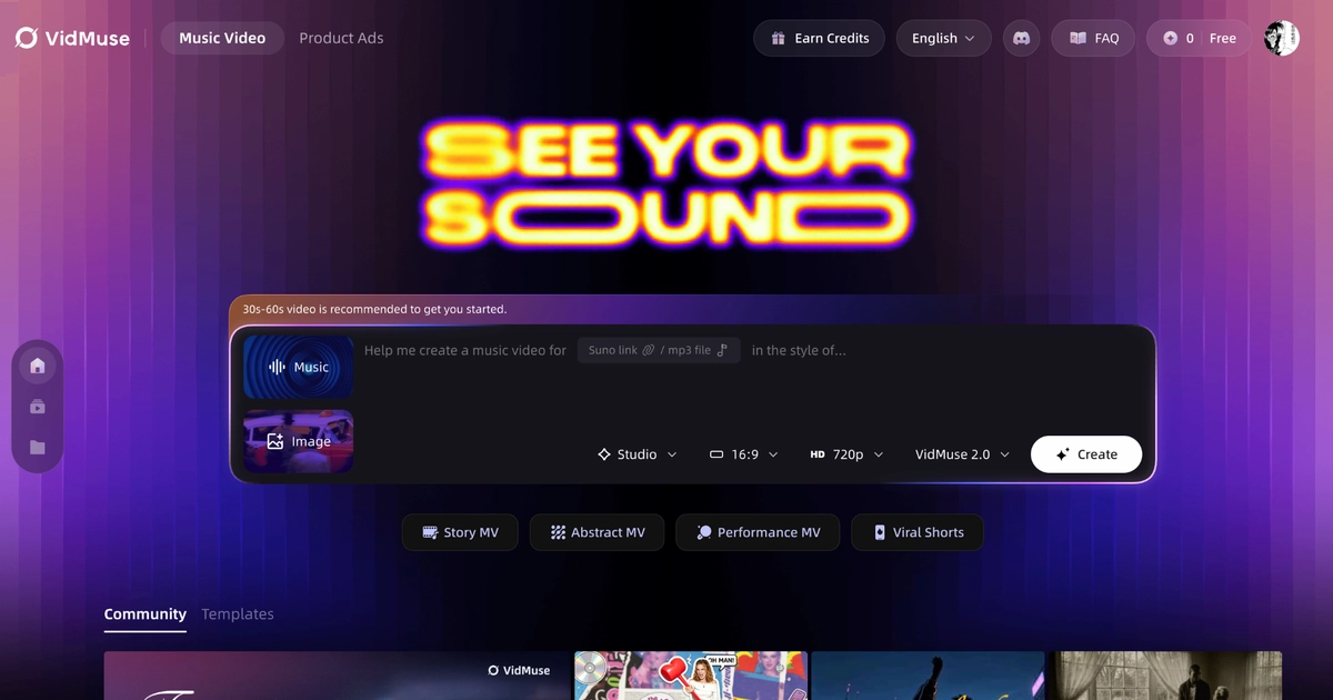 VidMuse AI music video generator workflow with Mubert track upload