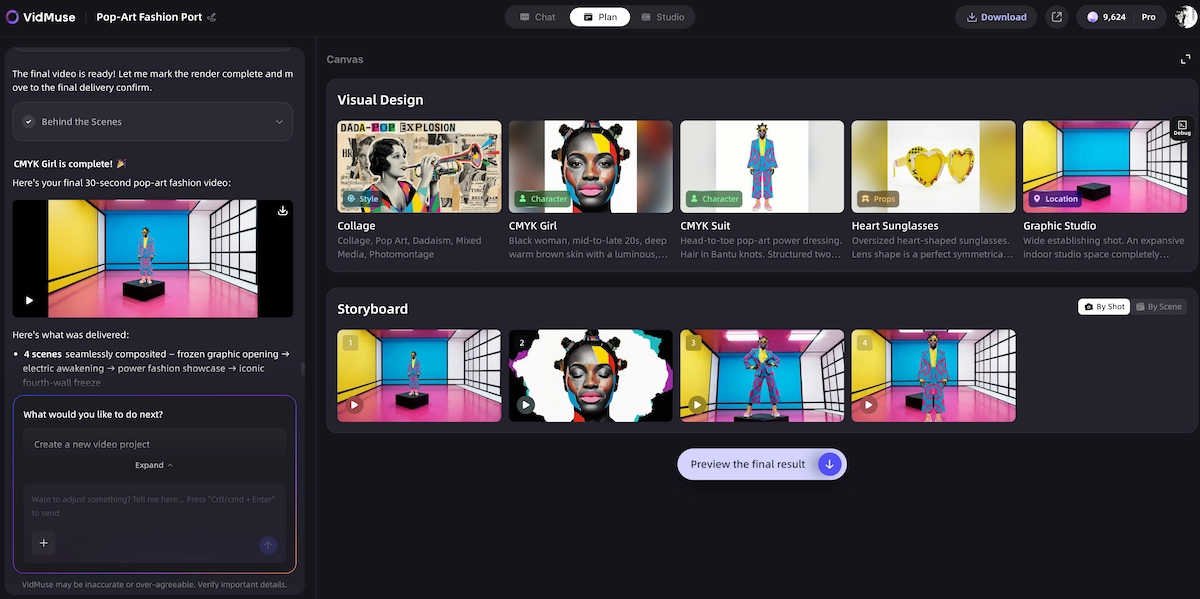 VidMuse AI music video storyboard with lyric scenes