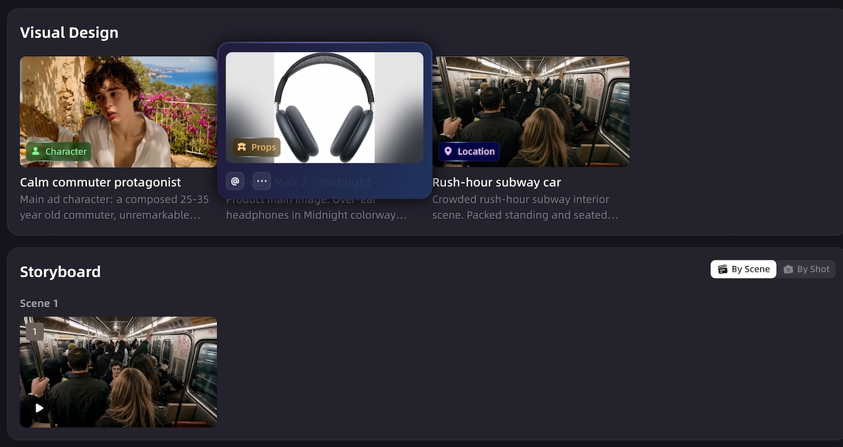 Generate AI storyboard for Facebook video ad scenes