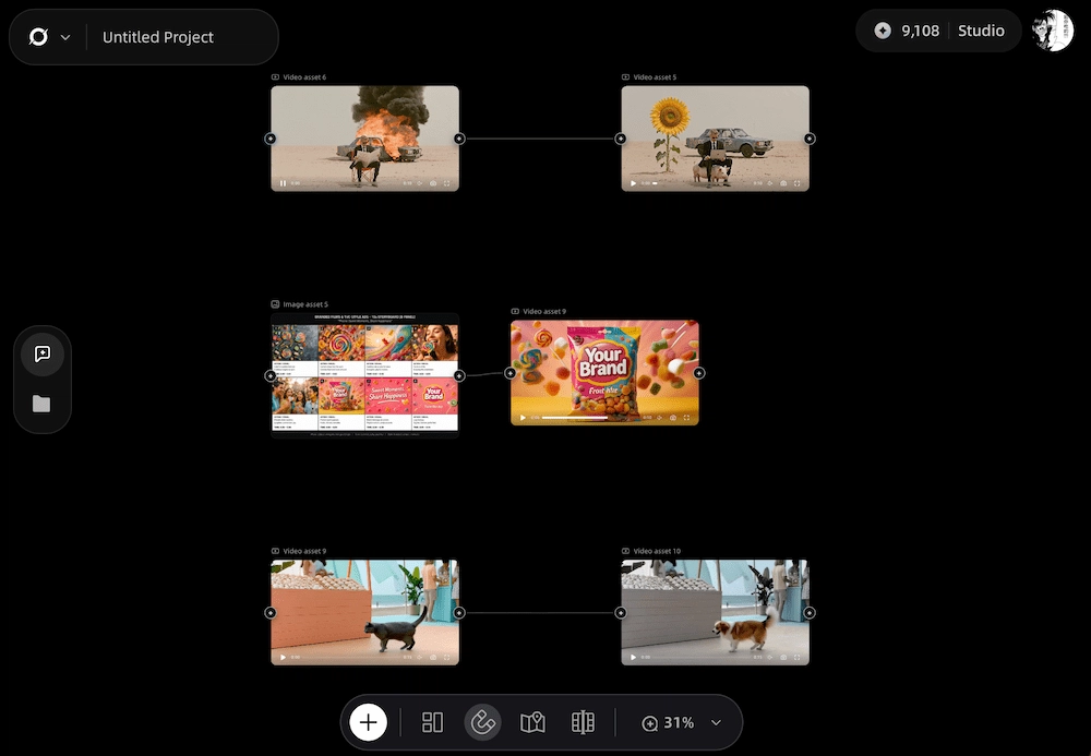 Product Ad Video Canvas organizing product scenes and references