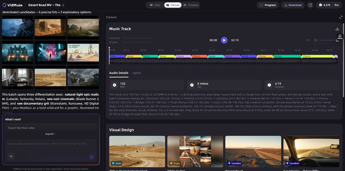 VidMuse AI music video production workflow for storyboarded scenes