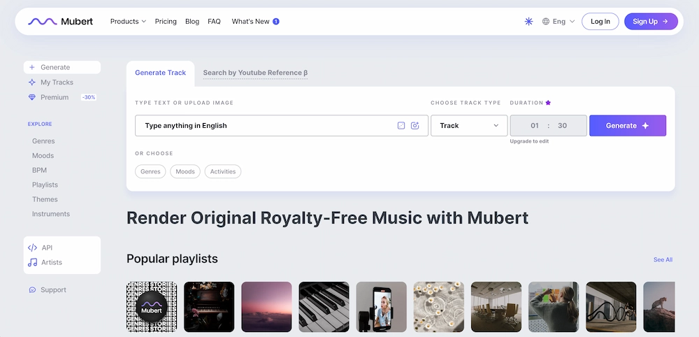 Mubert Render text-to-music generation interface