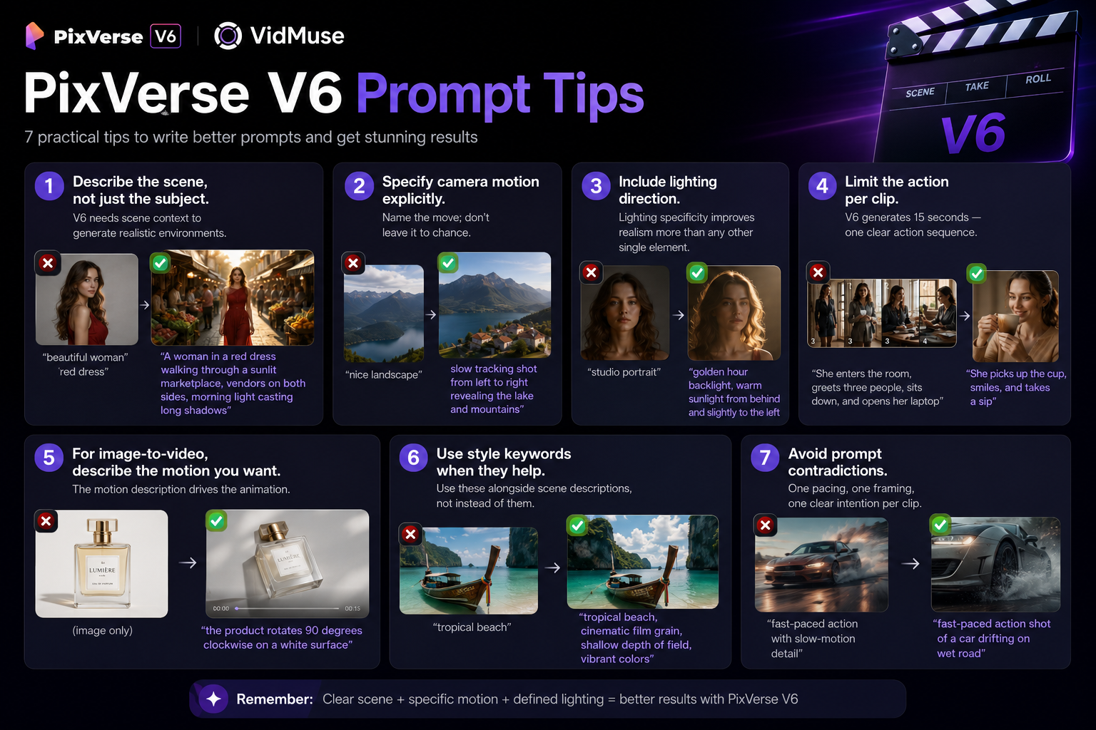 PixVerse V6 prompt writing tips and generation examples