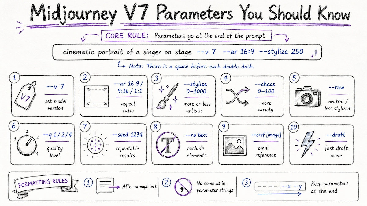 Midjourney V7 parameters and generation controls