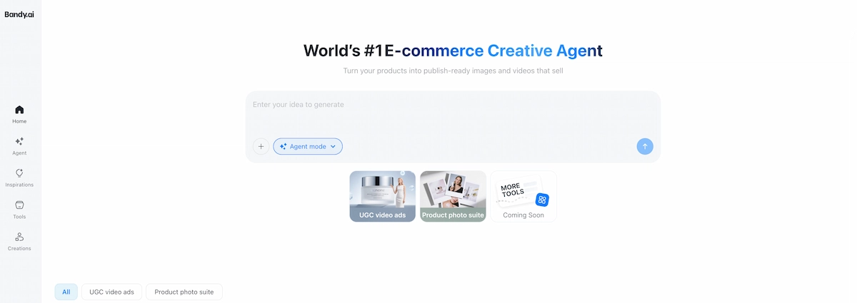 Bandy AI UGC generator for ecommerce product ads