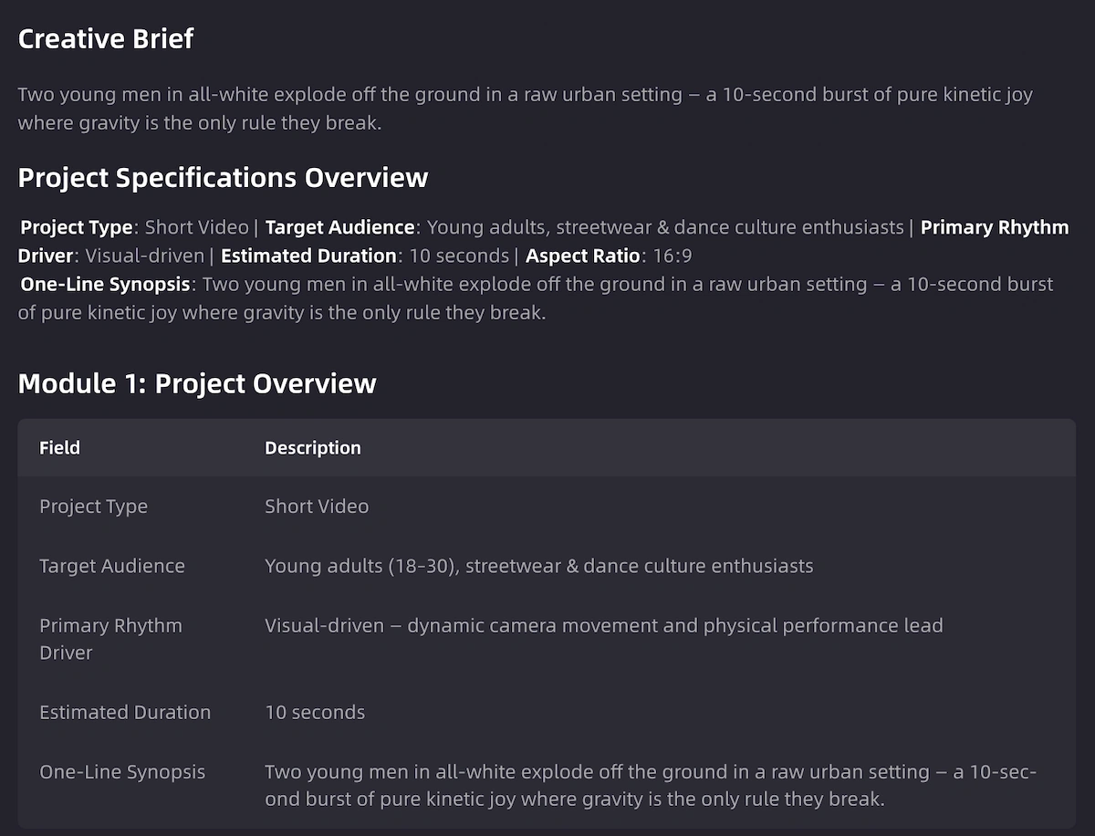 VidMuse AI Builds Creative Brief for Your AI Dance Video