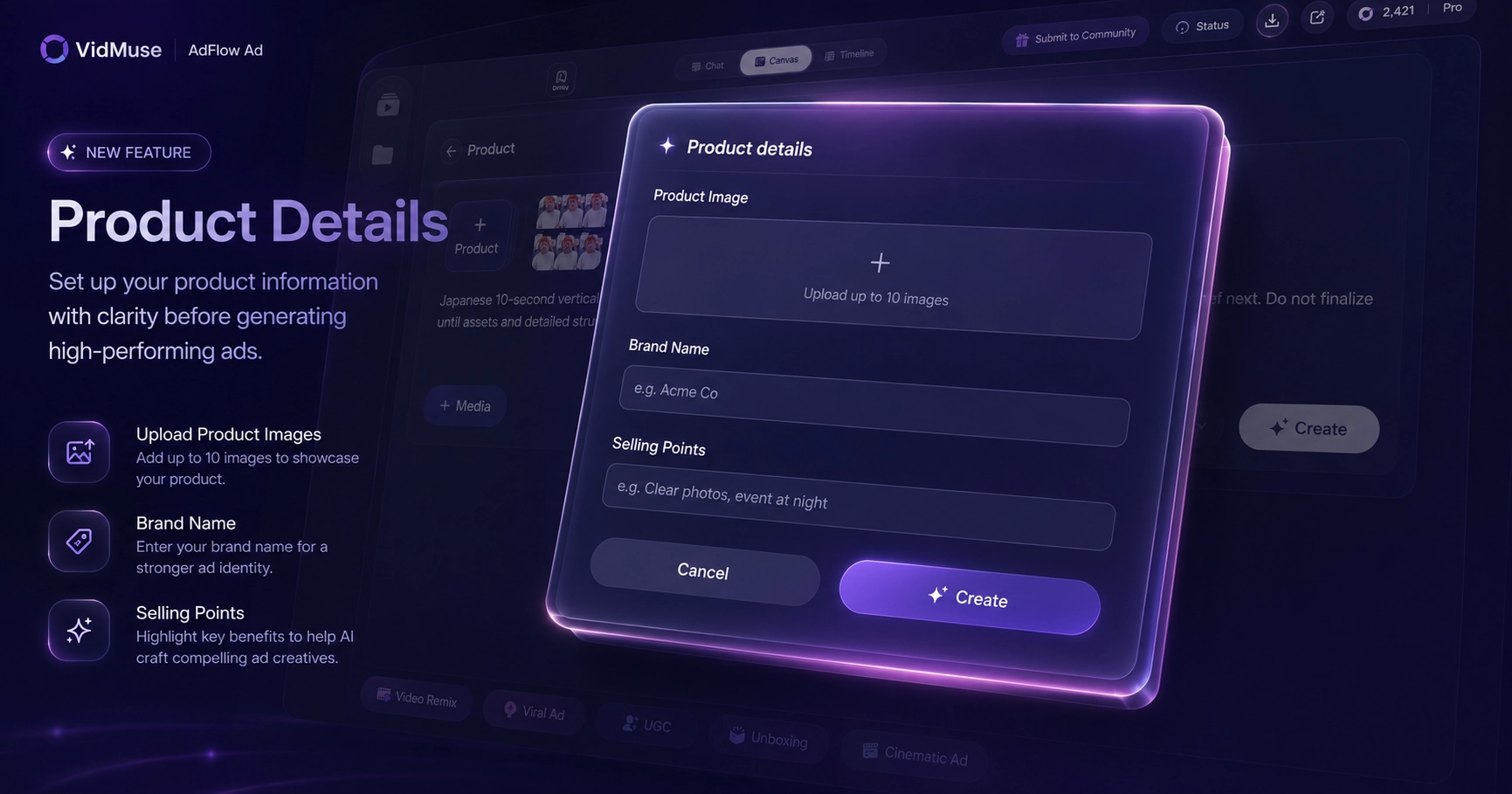 Add product input for AI marketing video generation