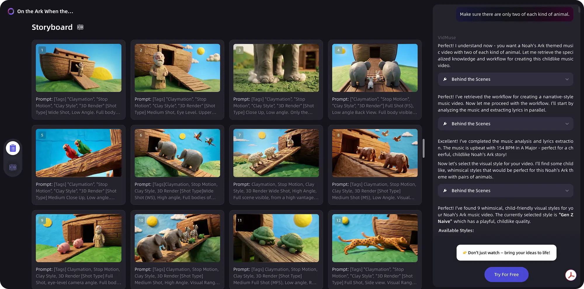 VidMuse Creative Brief and Storyboarding