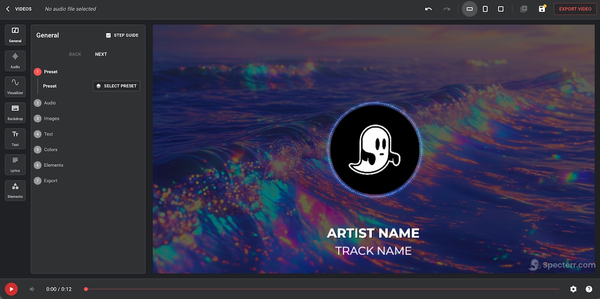 Specterr AI lyric video maker waveform lyric overlay