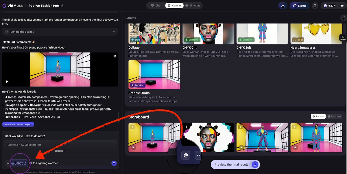 VidMuse 2.0 custom shot refine for storyboard edits